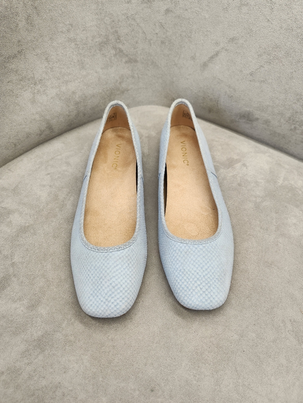 Vionic Ballet Flats 9.5 Blue Nubuck Leather Orinda2 Arch Support Comfort New$140